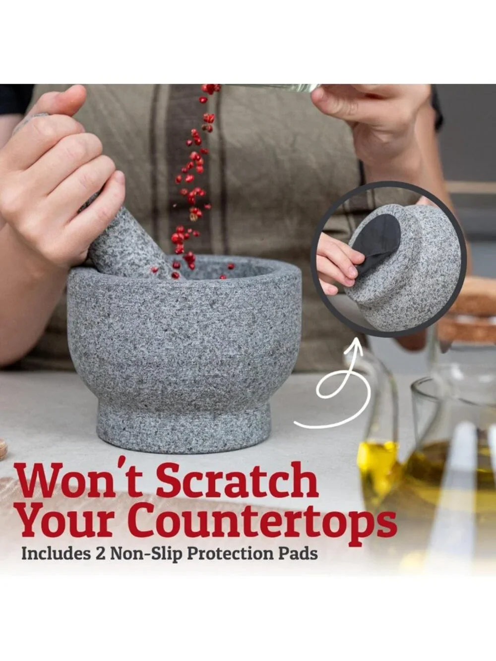 Natural Granite Mortar and Pestle Set - 1.5 Cup, 5.1